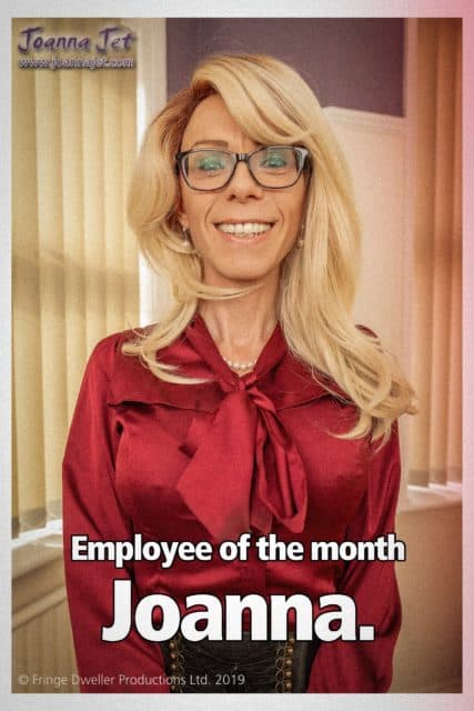 Joanna Jet XXXBios - TS Joanna Jet in sexy red silky top and skirt and glasses - Employee of the Month Joanna Jet porn pics sfw