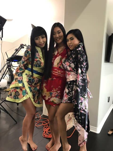 Best VR porn scenes XXXBios - Marica Hase, Katana and Ember Snow in yellow, red and black floral kimonos - VR Hush porn scene pics