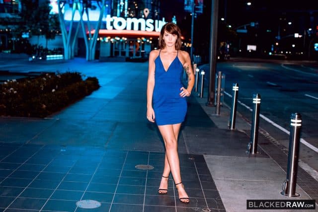Leah Winters XXXBios - Hot 5'10 tall brunette new pornstar Leah Winters in sexy blue dress and strappy black high heels that show off her cute toes, feet, long legs and all natural curves - Blacked Raw Leah Winters porn pics sfw