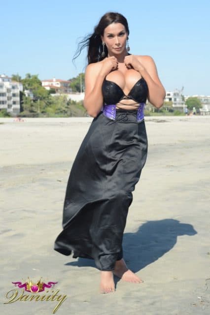 Vaniity XXXBios - TS Vaniity shows off her big boobs and sexy bare feet in black bra, purple corset girdle and long black dress skirt - Club-Vaniity.net Vaniity porn pics sfw
