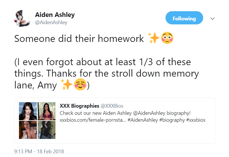 Aiden Ashley Twitter endorsement