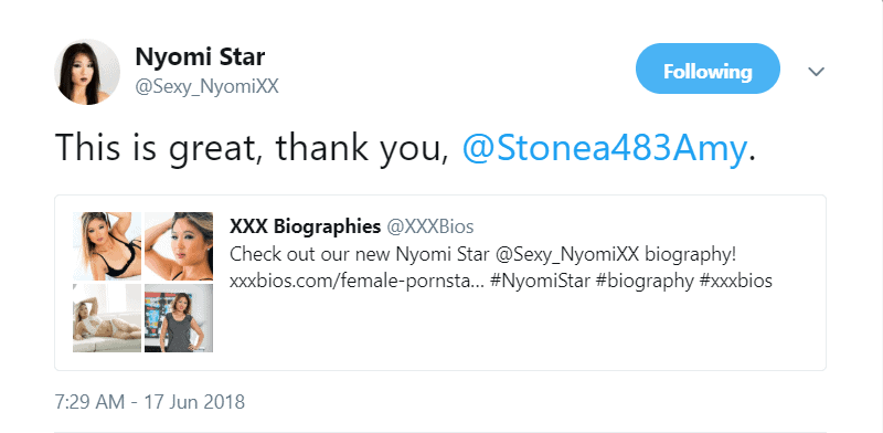 Nyomi Star Twitter endorsemetn