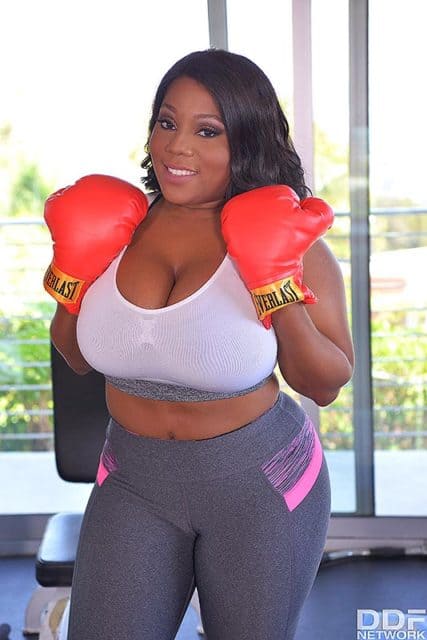 Ms Yummy XXXBios - Ms Yummy in white sports bra, grey leggings and red boxing gloves - DDF Network Ms Yummy porn pics sfw