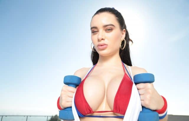 Big natural tits pornstars XXXBios - Busty pornstars Lana Rhoades busty babe with big natural tits pics - Lana Rhoades in red and blue bikini porn pics