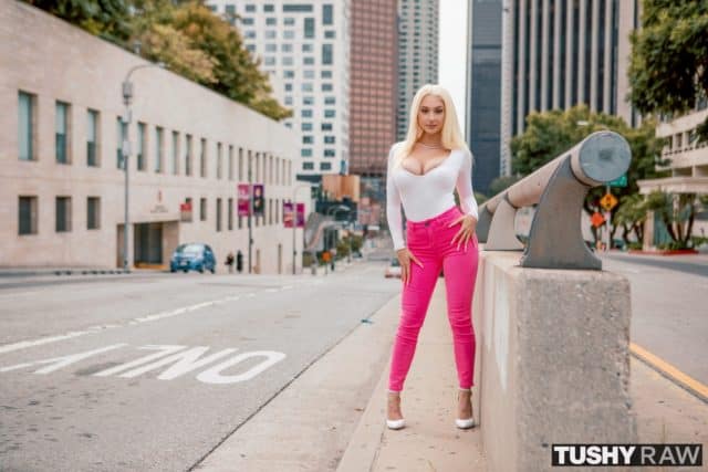 Skylar Vox XXXBios - Busty blonde all natural teen pornstar Skylar Vox shows off her sexy natural 32DD big tits in a sexy white longsleeve top, pink pants and white high heels - Ready For You TushyRaw Skylar Vox porn pics sfw - Skylar Vos first anal scene sfw anal adebut pics