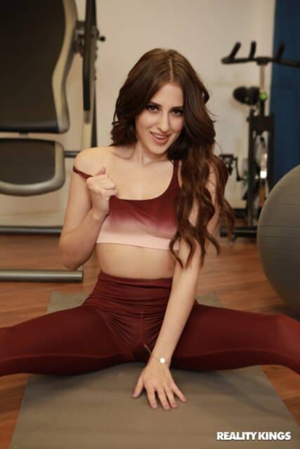 Aubree Valentine XXXBios - Hot petite all natural brunette pornstar Aubree Valentine in sexy red sports bra and leggings workout gear - Booty Camp Reality Kings Aubree Valentine porn pics sfw