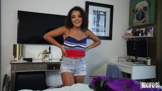 Ella Cruz XXXBios - Hot all natural petite Latina pornstar Ella Cruz in sexy red white and blue top and denim booty shorts - Mofos Ella Cruz porn pics sfw