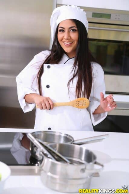 Lexy Bandera XXXBios - Hot petite curvy Latina brunette teen pornstar Lexy Bandera shows off her big ass bubble butt booty in sexy white chefs uniform, white chefs hat and white lacy lingerie - Spicy Chef Reality Kings Lexy Bandera porn pics sfw