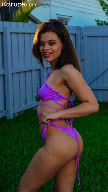 Destiny Cruz XXXBios - Hot petite all natural brunette teen pornstar Destiny Cruz in sexy purple bikini swimsuit - Karups Hometown Amateurs Destiny Cruz porn pics sfw