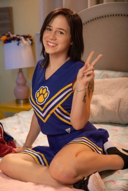 Remi Jones XXXBios - Hot all natural petite teen pornstar Remi Jones in sexy yellow and blue cheerleaders outfit - Cheer Squad Sleepovers 34 Tryouts Girlfriends Films Remi Jones porn pics sfw