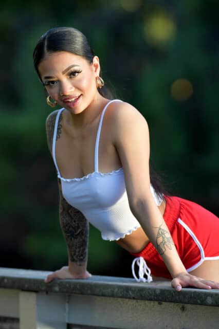 Paisley Paige XXXBios - Hot petite all natural inked Vietnamese Asian pornstar Paisley Paige in sexy white top, red booty shorts and white sneakers - Hussie Pass Paisley Paige porn pics sfw