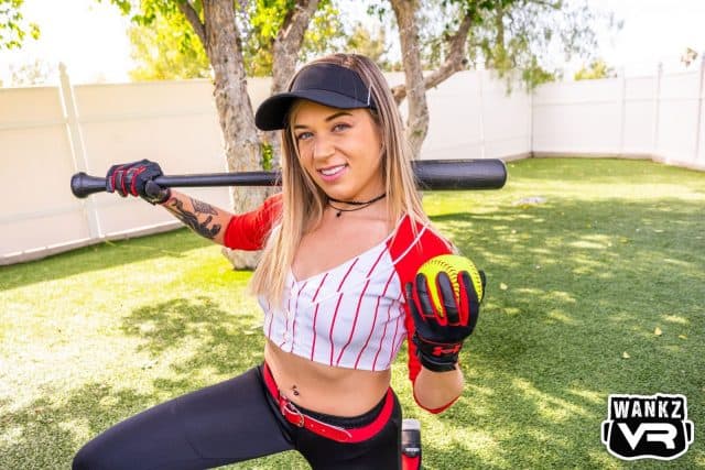 Rory Knox XXXBios - Hot petite blonde all natural pornstar Rory Knox shows off her big ass bubble butt booty in sexy red and white baseball jersey, black leggings, black baseball cap and black baseball gloves - Playing Hardball WankzVR Rory Knox porn pics sfw - Rory Knox VR porn scenes sfw pics