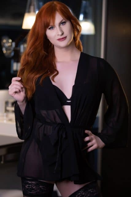 Evie Envy XXXBios - Hottest tall redhead thick and curvy TS Canadian pornstar Evie Envy shows off her big tits and big ass bubble butt booty in sexy black lacy lingerie stockings and suspenders with sheer black robe and high heels - Trans Angels Evie Envy porn pics sfw